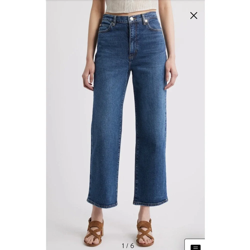 FRAME Le Jane Crop Jeans Medium Wash High Rise Wide Leg Denim Size 30 - Picture 1 of 13